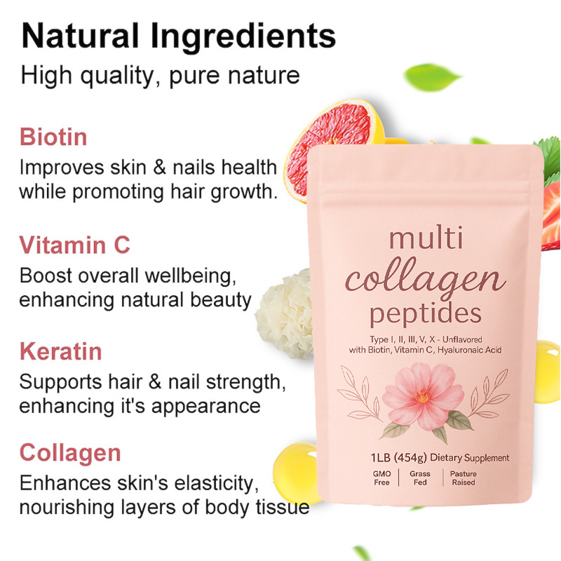 主图_05 READY TO SHIP Multi Collagen Supplement Powder Support Custom Dietary Supplement Hyaluronic Acid Vitamin C Kollagen Collagen Powder - 图片 4