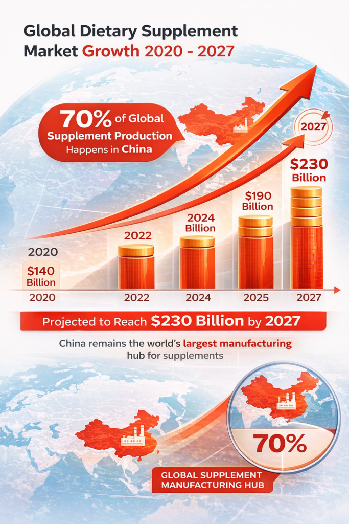 70% of global supplement production happens in china or similar verified statistic