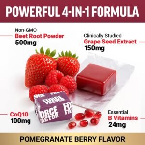 total beets ultimate heart health gummies – 4 in 1 formula with beetroot, grapeseed, coq10 & b vitamins, 60 pomegranate berry gummies