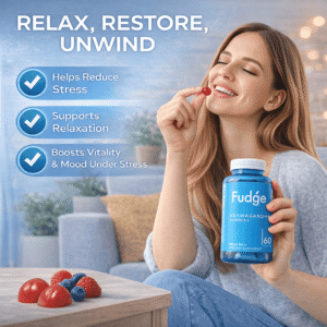 fudgé ashwagandha gummies – mixed berry flavor, stress relief & mood support – 60 gummies