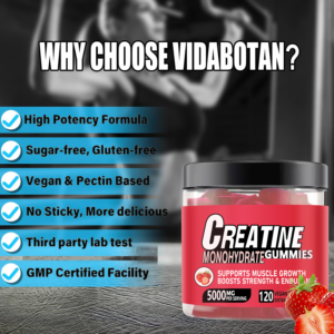 creatine monohydrate gummies – strawberry flavor, boost muscle growth, strength & endurance – 120 vegan gummies