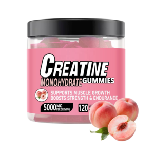 creatine monohydrate gummies – peach flavor, boost muscle growth, strength & endurance – 120 vegan gummies