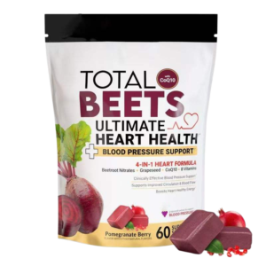total beets ultimate heart health gummies – 4 in 1 formula with beetroot, grapeseed, coq10 & b vitamins, 60 pomegranate berry gummies
