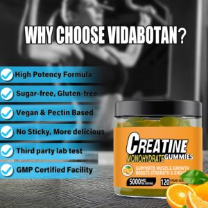 creatine monohydrate gummies – orange flavor, boost muscle growth, strength & endurance – 120 vegan gummies
