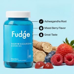 fudgé ashwagandha gummies – mixed berry flavor, stress relief & mood support – 60 gummies