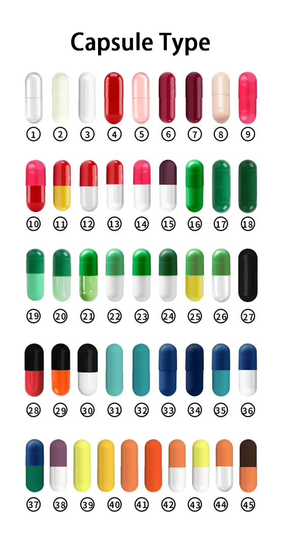 Capsule color selection chart - capsule shell colors for private label