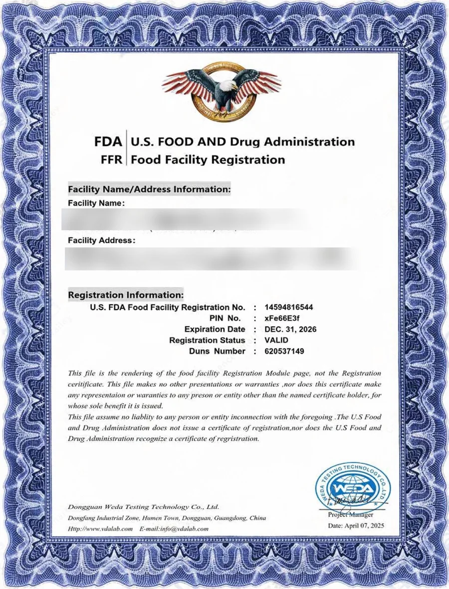 FDA Registered Dietary Supplement Facility