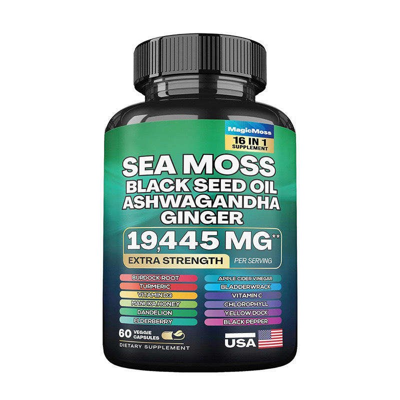 HonsonGlobal Wholesale Price OEM/Private Label Wholesale Sea Moss Capsule Energy Support Supplements 12 in 1 Ginseng Ashwagan