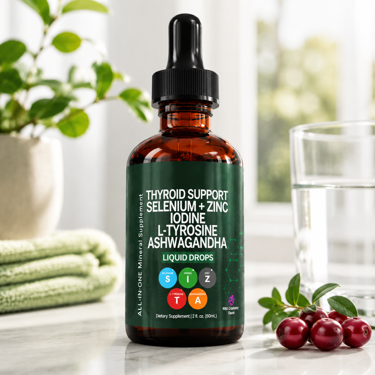 HonsonGlobal Wholesale Price OEM/Private Label Mineral Herbal Oral Liquid Drops Selenium Zinc Iodine L-Tyrosine Ashwagandha E