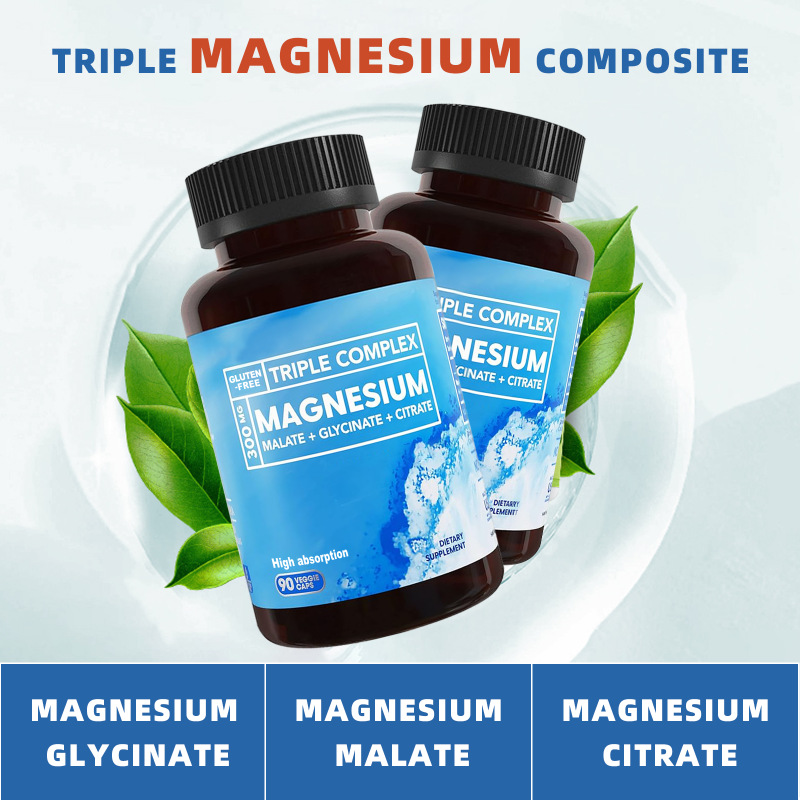 HonsonGlobal Wholesale Price OEM/Private Label Triple Magnesium Complex 300mg, High Absorption 90 Capsules, Support Heart, Mu