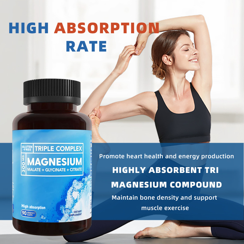 HonsonGlobal Wholesale Price OEM/Private Label Triple Magnesium Complex 300mg, High Absorption 90 Capsules, Support Heart, Mu