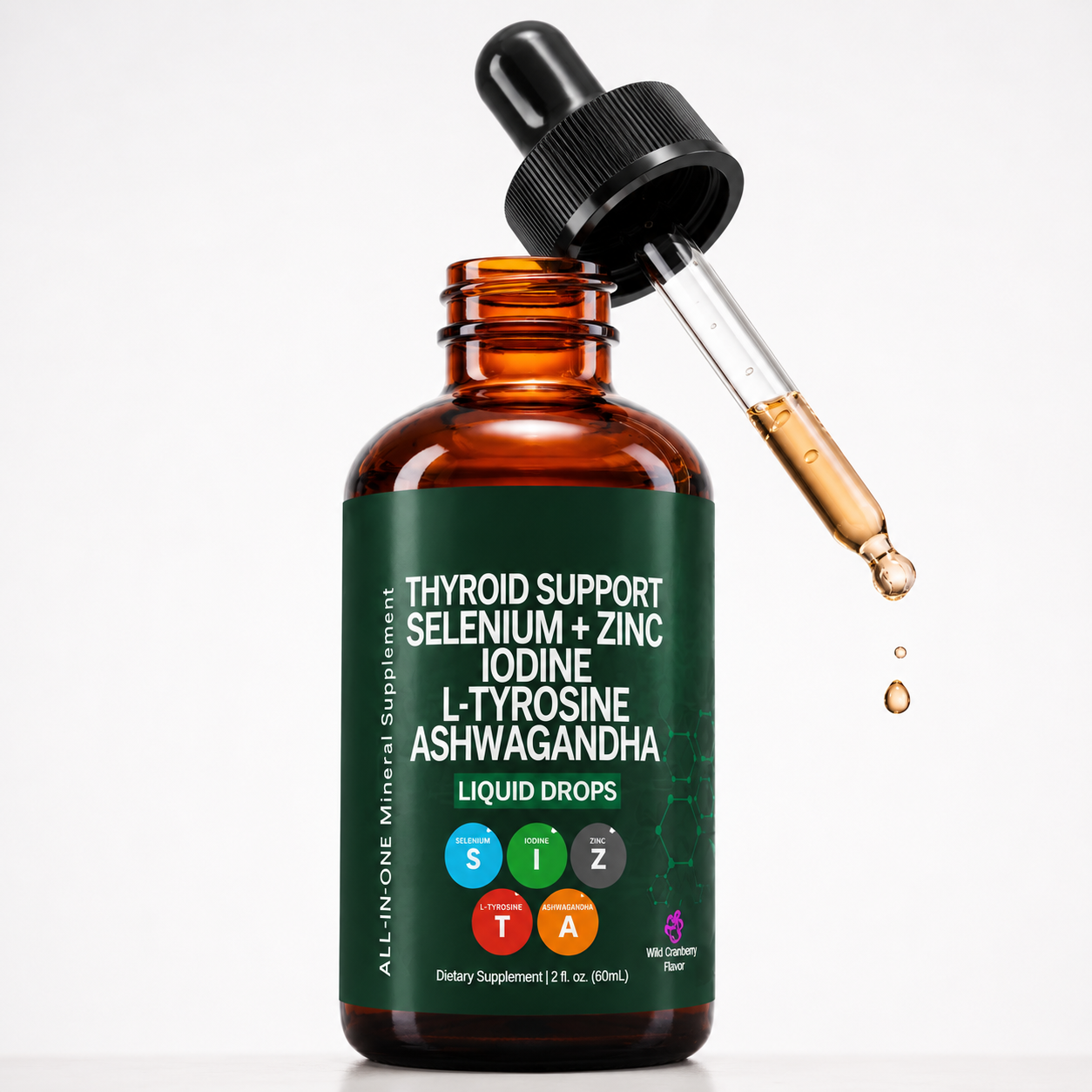 HonsonGlobal Wholesale Price OEM/Private Label Mineral Herbal Oral Liquid Drops Selenium Zinc Iodine L-Tyrosine Ashwagandha E