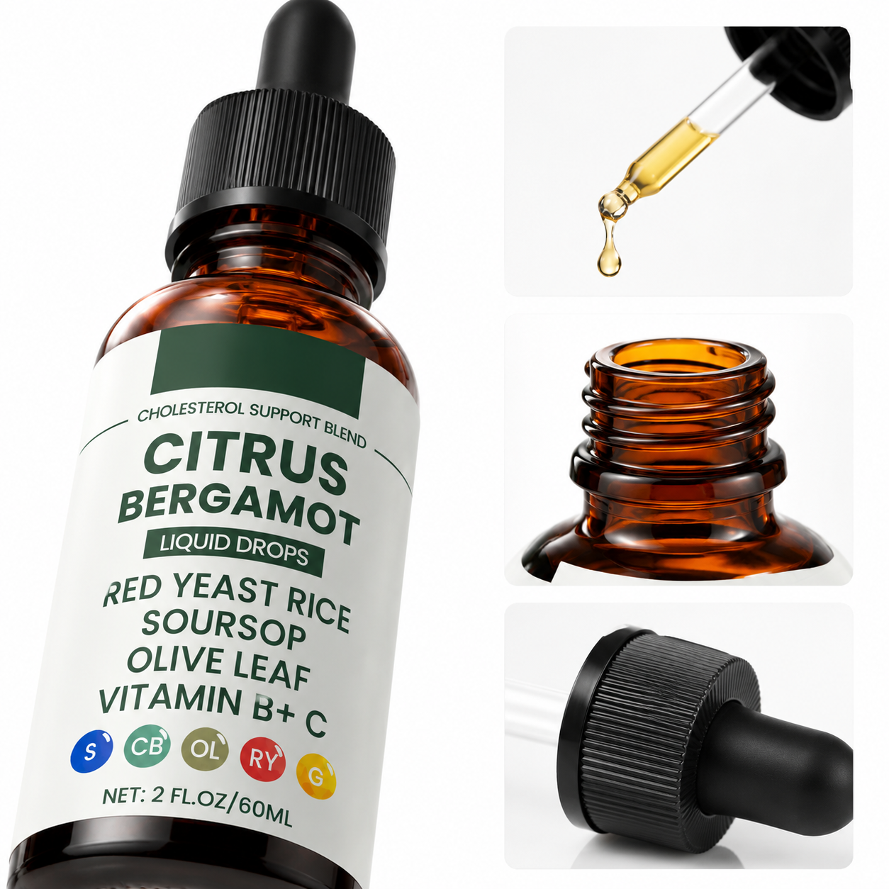 HonsonGlobal Wholesale Price OEM/Private Label Citrus Bergamot Red Yeast Rice Soursop Olive Leaf Herbal Liquid Drops Natural