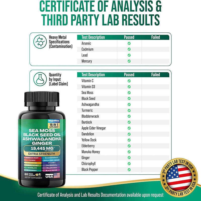 HonsonGlobal Wholesale Price OEM/Private Label Wholesale Sea Moss Capsule Energy Support Supplements 12 in 1 Ginseng Ashwagan