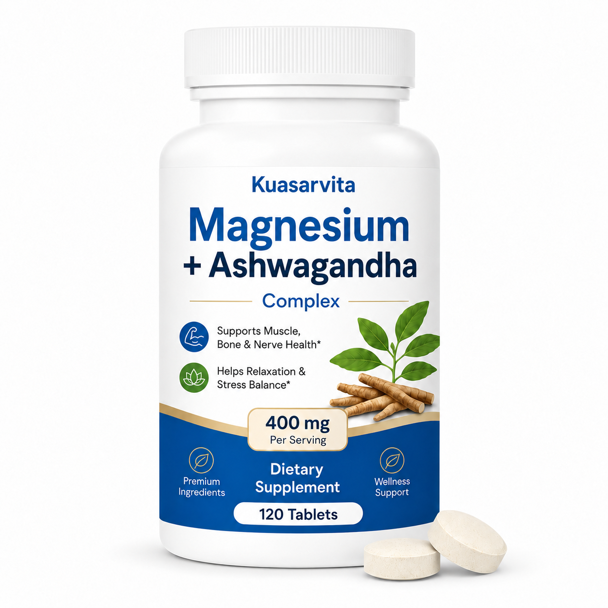 Magnesium Ashwagandha Complex Tablets, Muscle Bone Nerve & Stress Balance Health Supplement