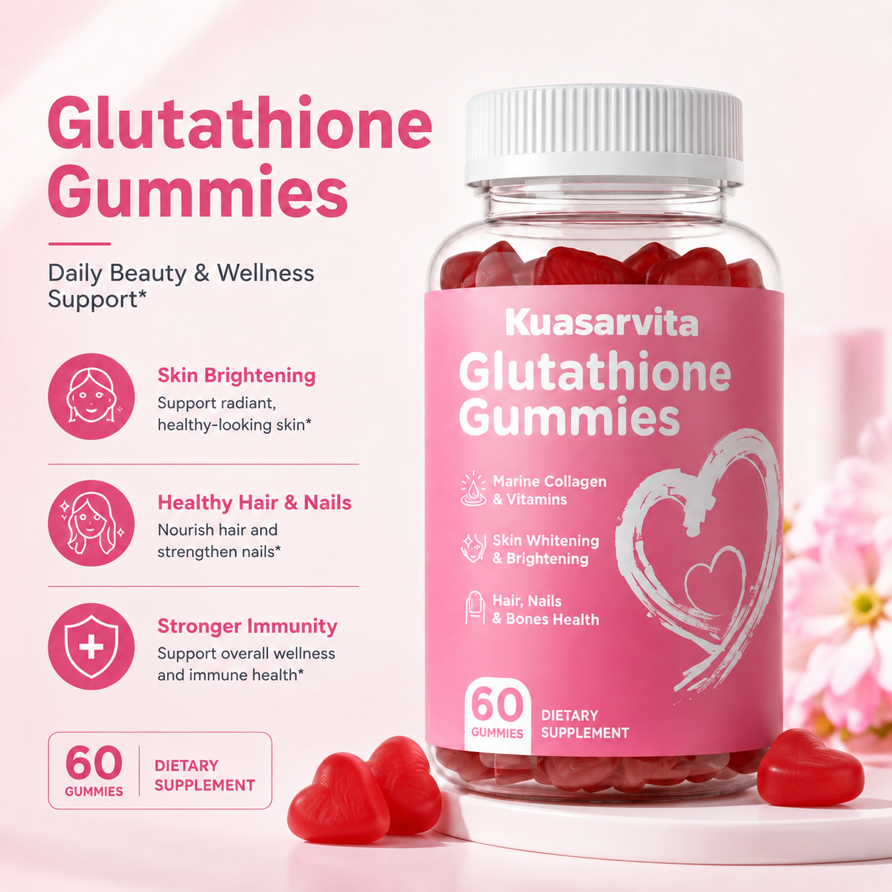 Glutathione Gummies – Skin Brightening & Hair Nail Support