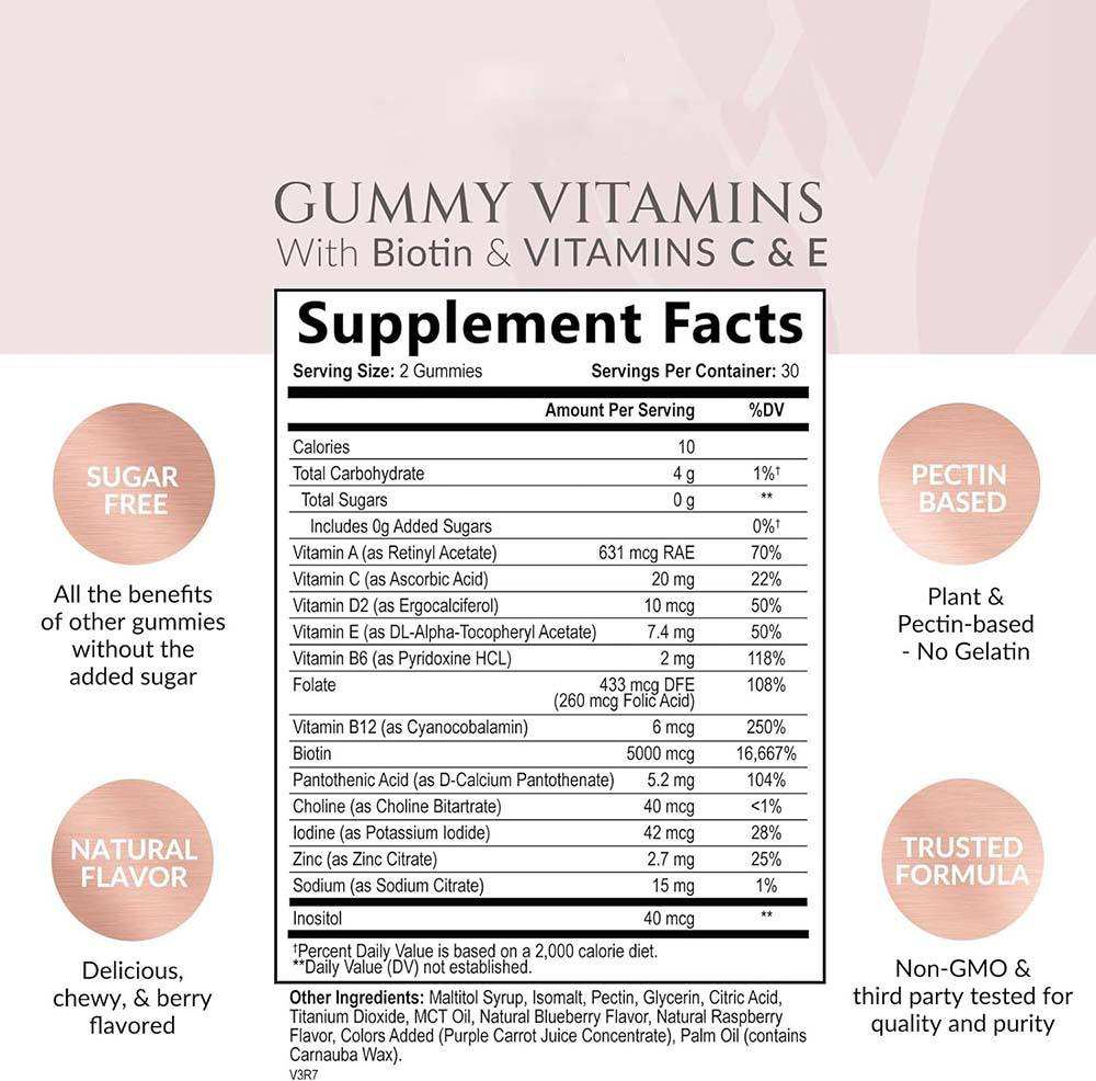 Hair Gummy Vitamins – Biotin, Vitamin C & E, Women’s Beauty