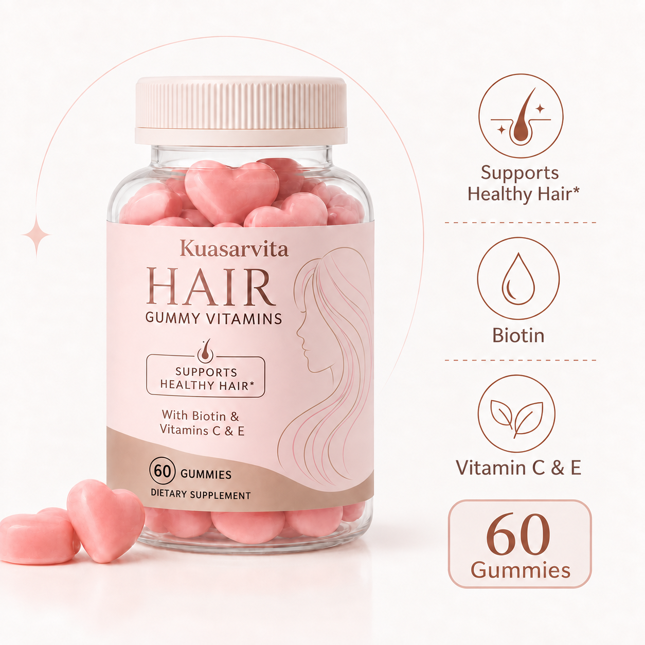 Hair Gummy Vitamins – Biotin, Vitamin C & E, Women’s Beauty GUMMIES