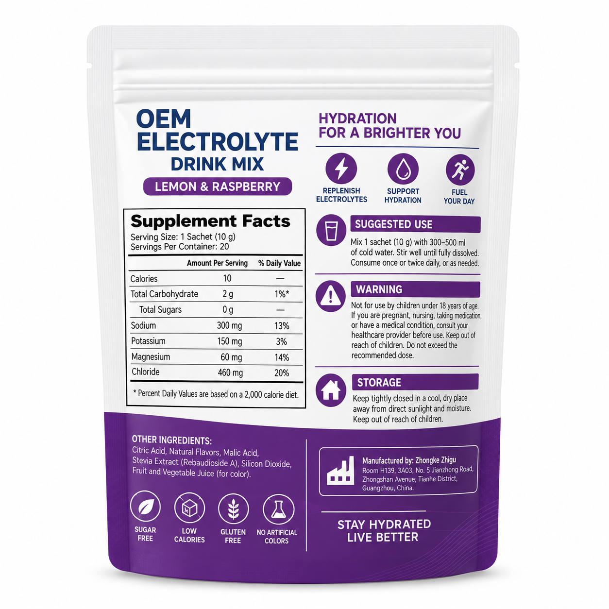 Sugar Free Electrolyte Drink Mix Powder Sticks