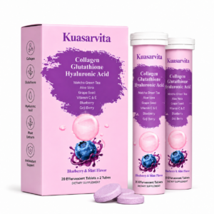 Collagen Glutathione Hyaluronic Acid Effervescent Tablets – Blueberry & Mint Flavor, 40 Count