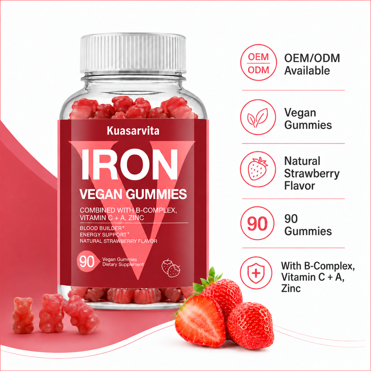 Iron Vegan Gummies – Strawberry Flavor, Blood & Energy Support