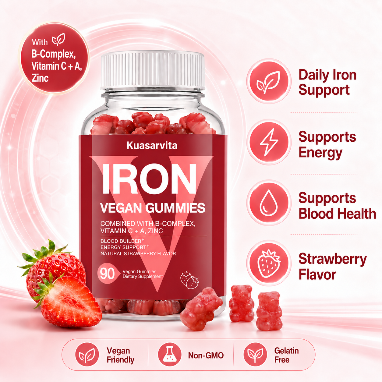 Iron Vegan Gummies – Strawberry Flavor, Blood & Energy Support