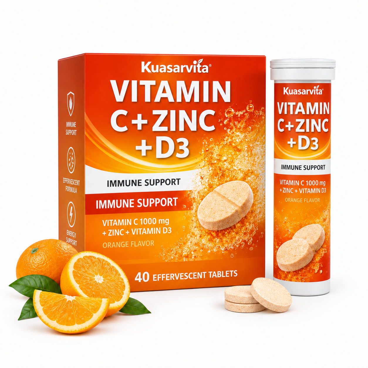 Vitamin C Zinc D3 Effervescent Tablets – Orange Flavor, 40 Count