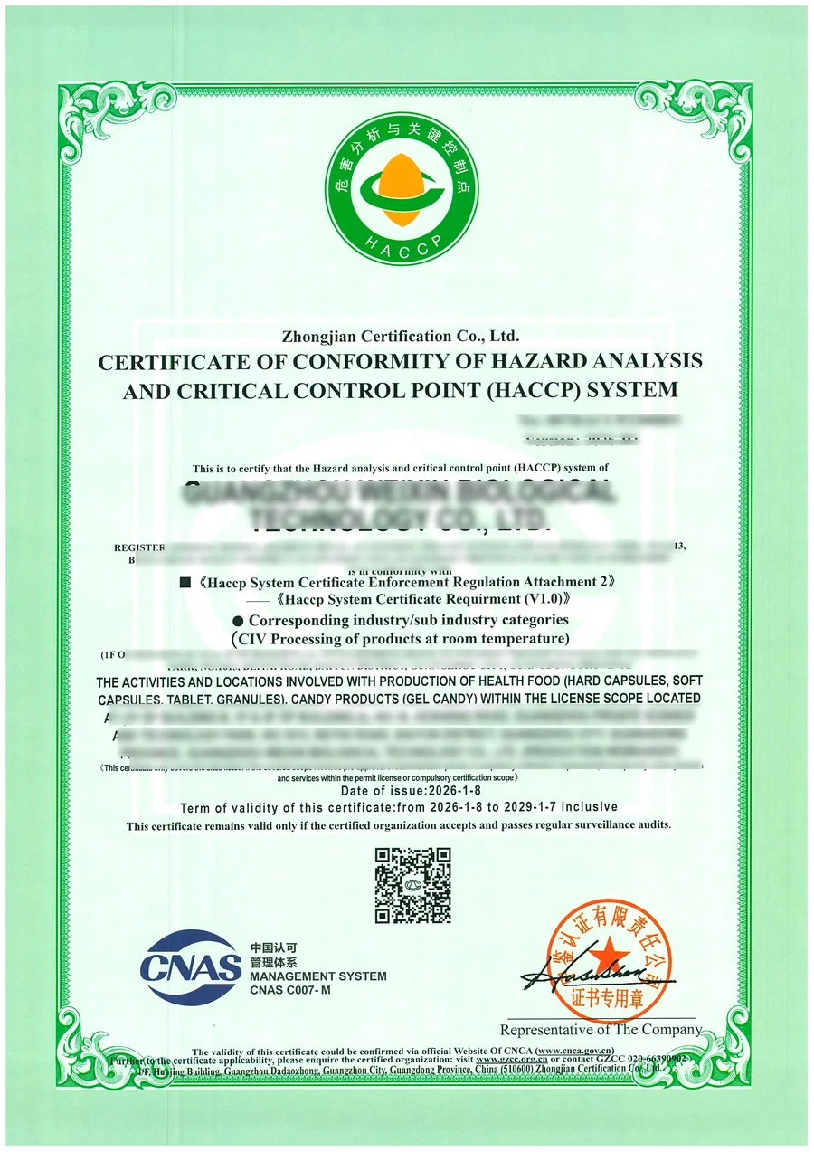 HACCP Certified Supplement Manufacturing