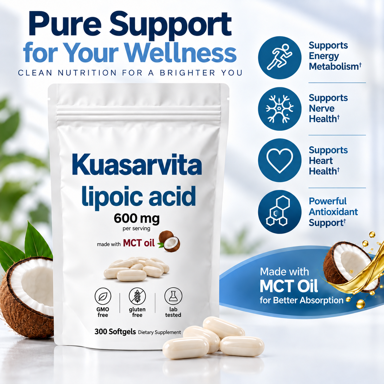 Lipoic Acid 600 mg with MCT Oil Softgels – 300 Count