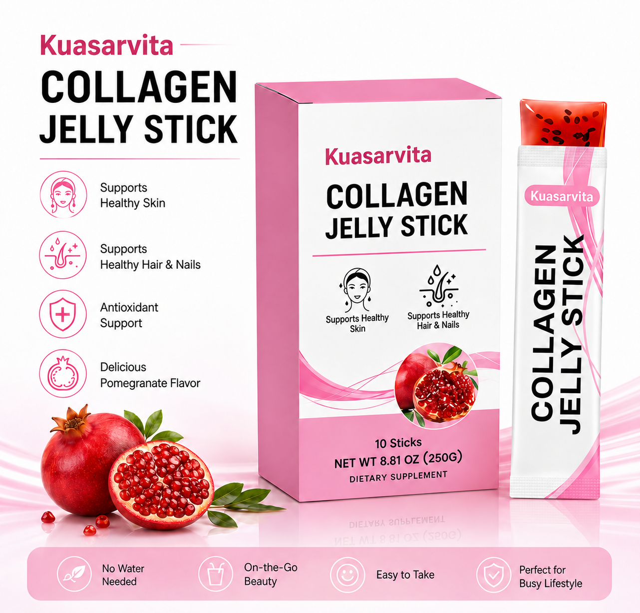 Collagen Jelly Sticks – Pomegranate Flavor, 10 Sticks, 250 g