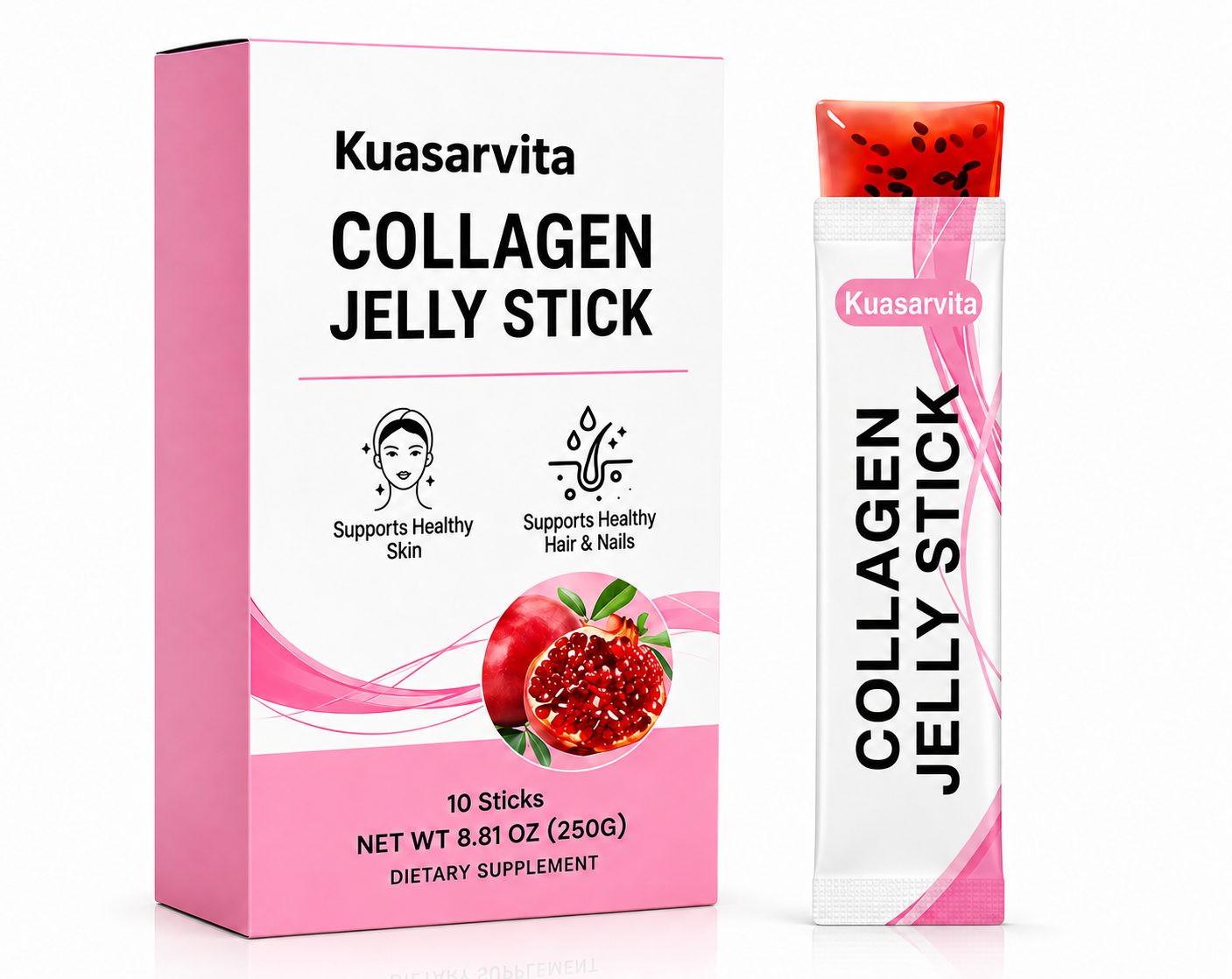 Collagen Jelly Sticks – Pomegranate Flavor, 10 Sticks, 250 g