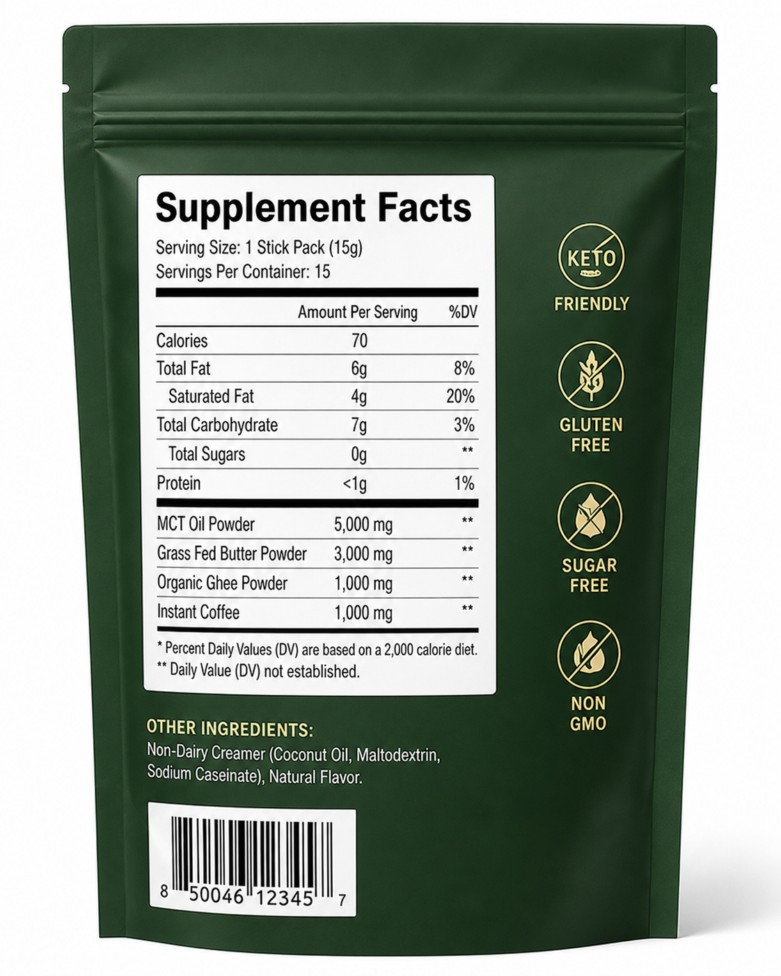 Keto MCT Instant Coffee – 15 Stick Packs, 225 g
